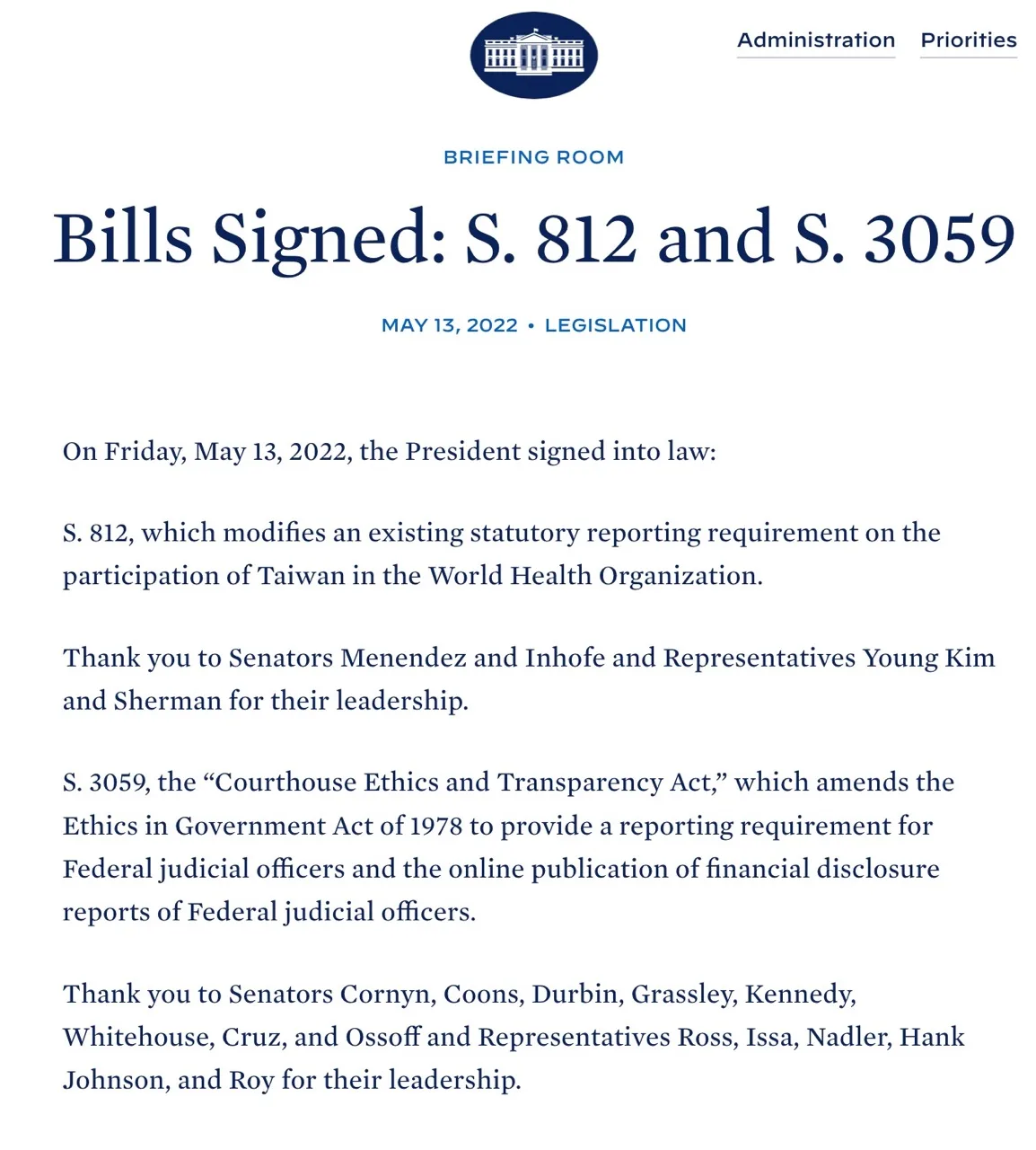 拜登簽署法案挺台重獲WHA觀察員身分- 客新聞HakkaNews