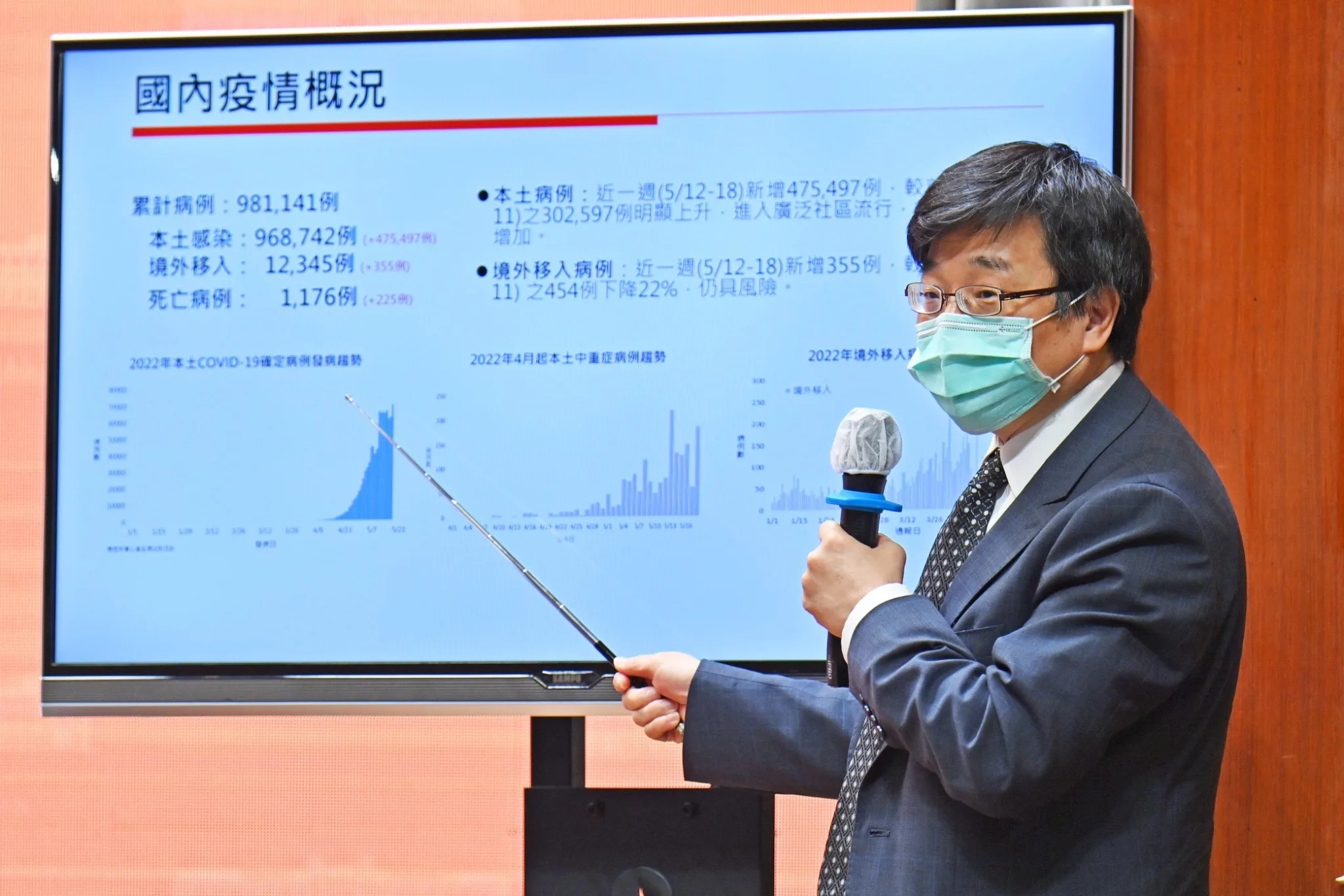 衛生福利部疾病管制署署長周志浩簡報疫情現況及應處作為。行政院提供
