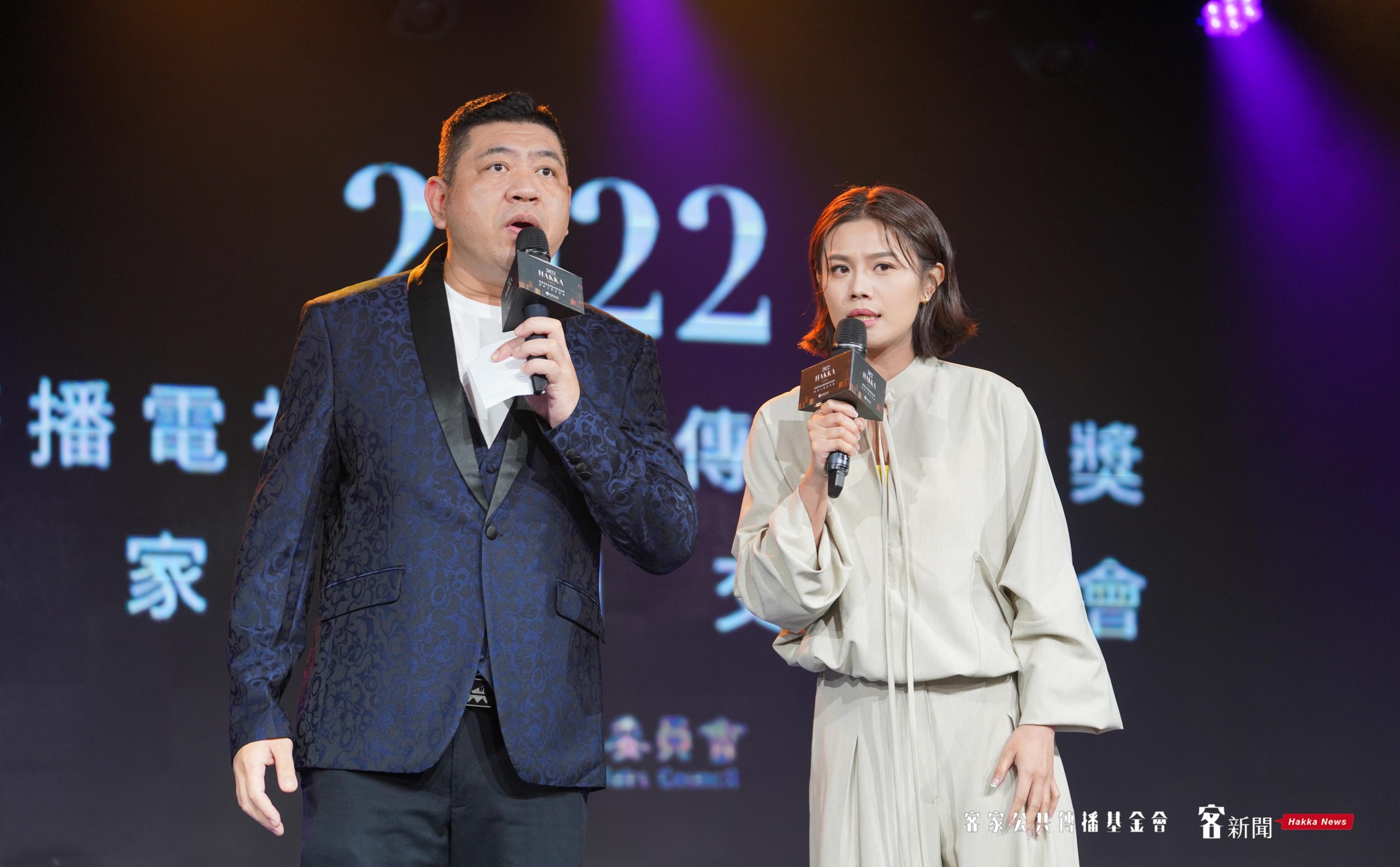 朱海君與老公NONO一起主持客家入圍金鐘的交流會，朱海軍現場大秀客家山歌，nono也打趣說他要出客家專輯。宋佩遙攝