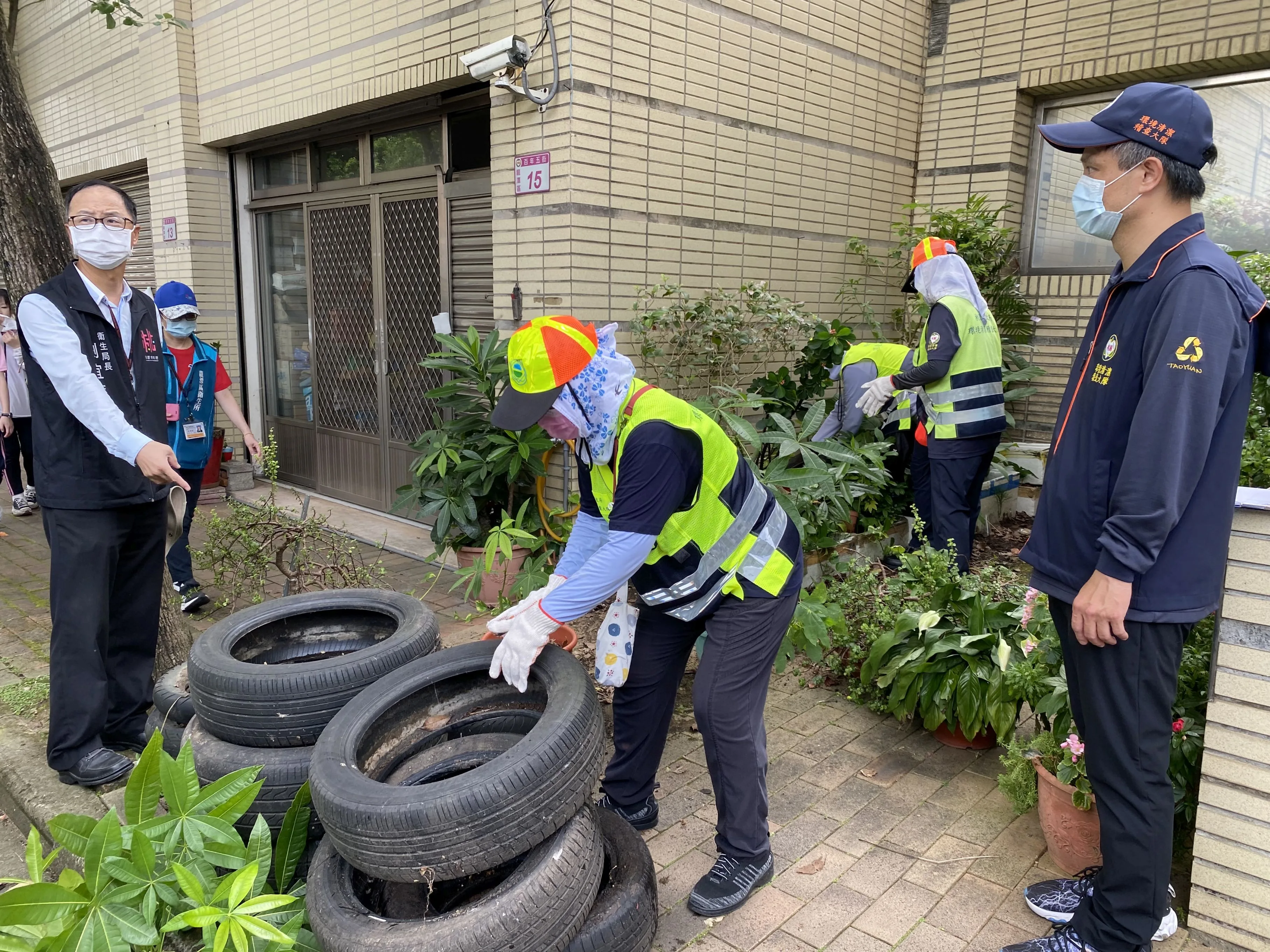 衛生局提醒民眾儘快檢查所屬區域及家戶內外積水容器及戶外菜園,落實「巡、倒、清、刷」。桃園市政府提供