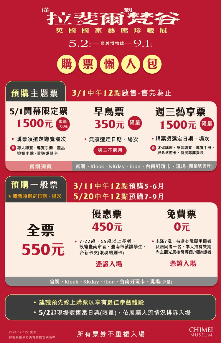 奇美博物館《從拉斐爾到梵谷:英國國家藝廊珍藏展》購票資訊。取自奇美博物館官網