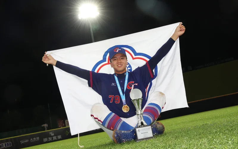 U18亞青棒林鉑濬(圖)後援好投,賽後獲選MVP。中央社