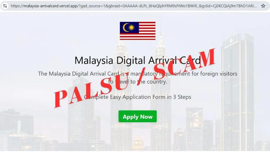 假冒的馬來西亞數位入境卡註冊網。翻攝FB/Jabatan Imigresen Malaysia