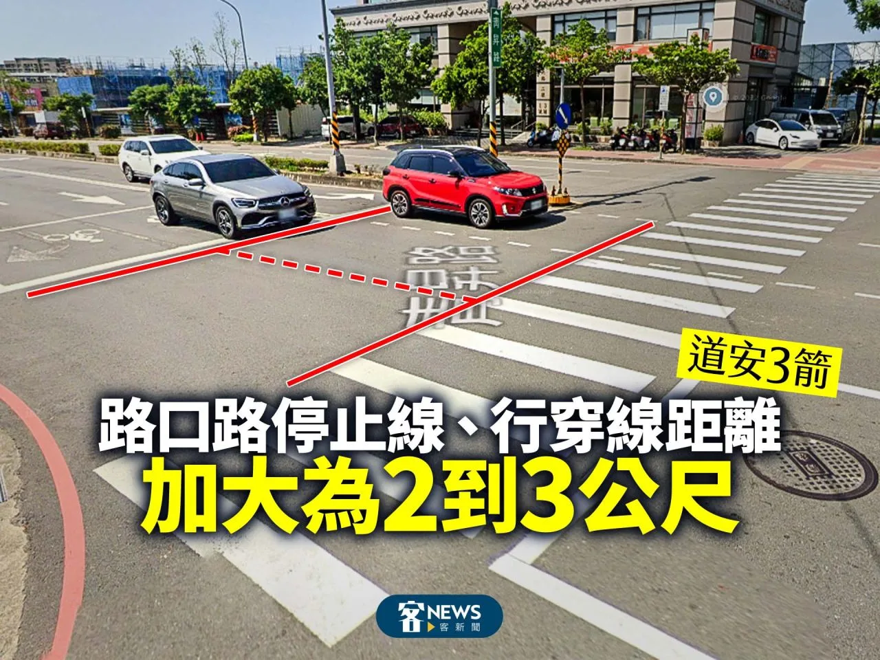 道安3箭　路口路停止線、行穿線距離加大為2到3公尺