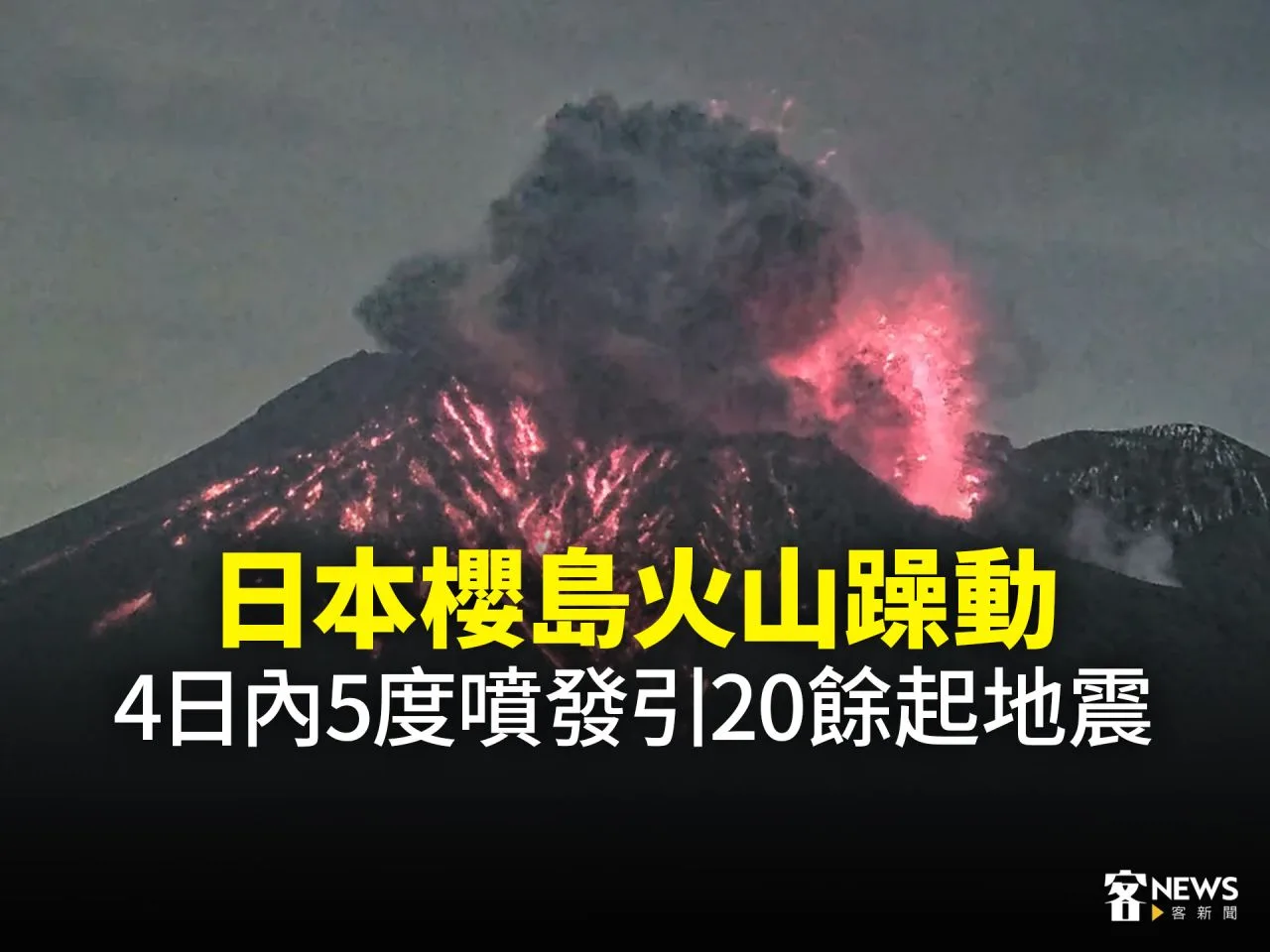 日本櫻島火山躁動　4日內5度噴發引20餘起地震