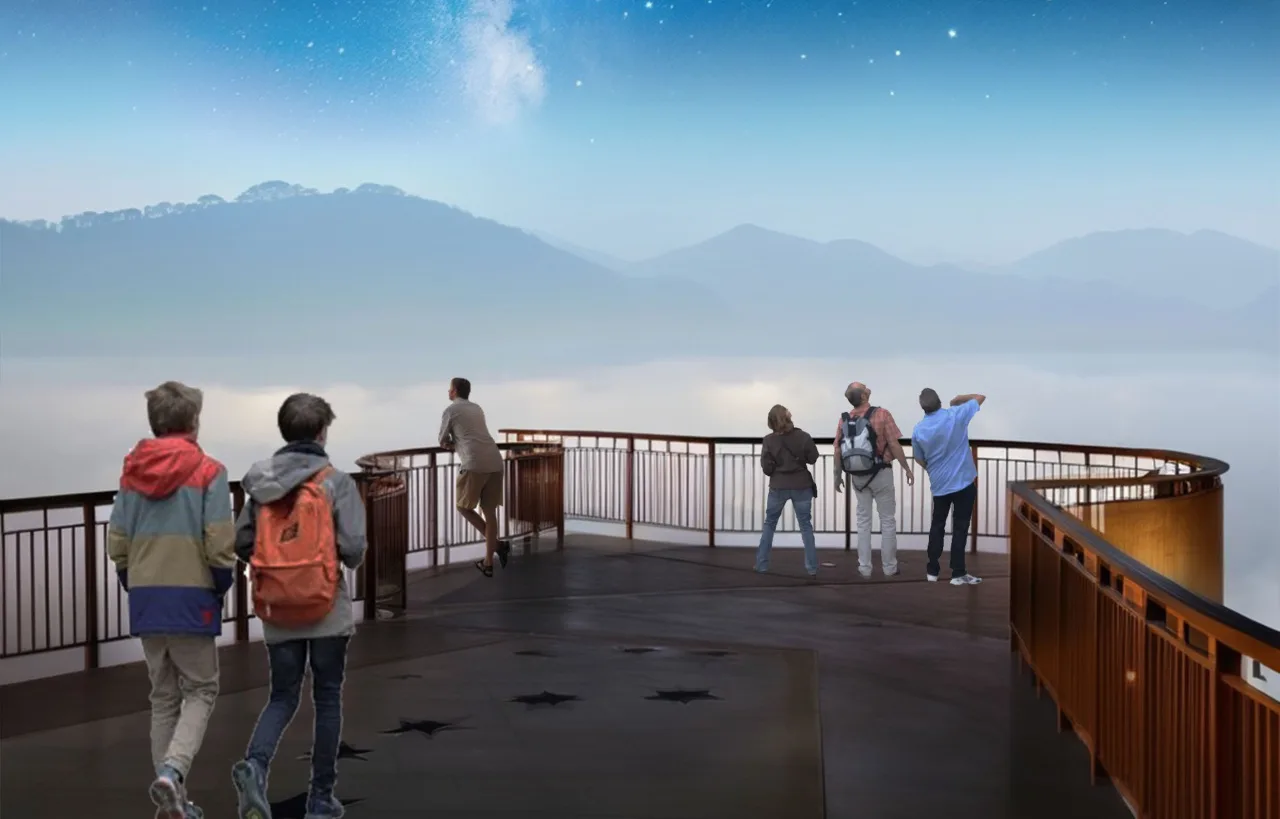 明德水庫環湖步道完工後的「星空極北」想像圖,該地方可眺望遼闊的北向夜空,是夜間觀星好去處。客家委員會提供