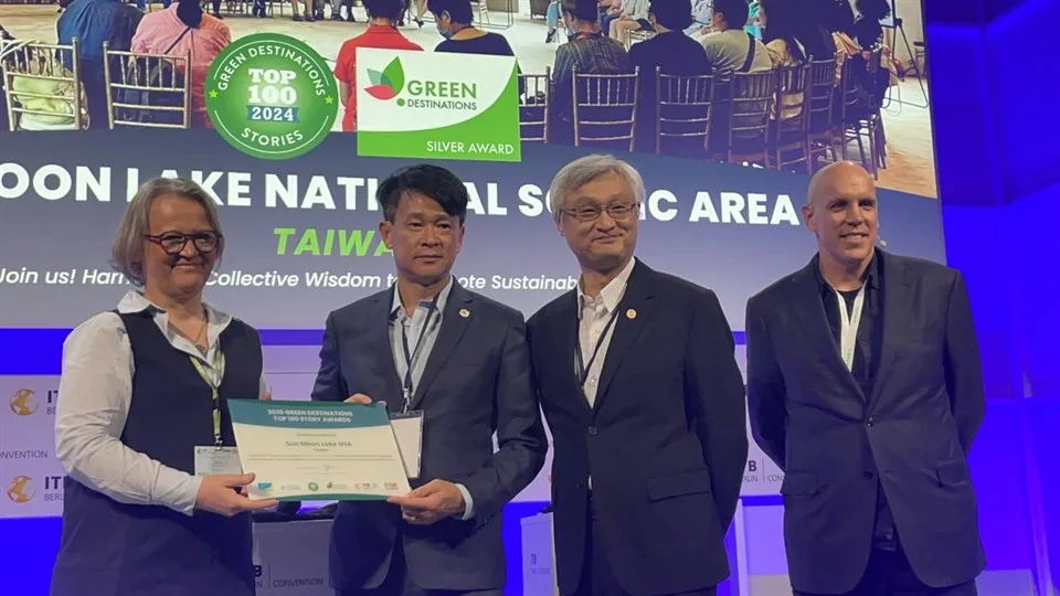 2025 ITB國際柏林旅展綠色目的地故事,台灣日月潭獲第三名。觀光署提供