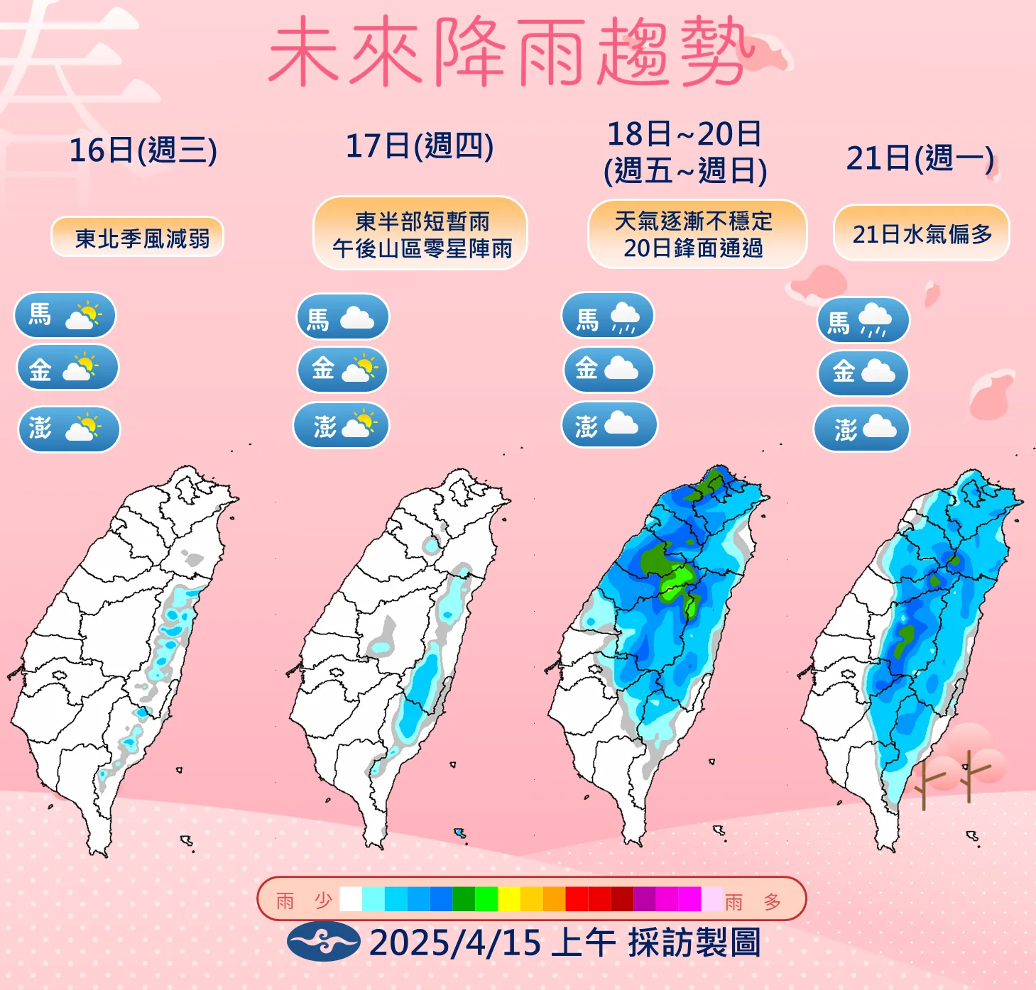 未來一週降雨趨勢。氣象署提供