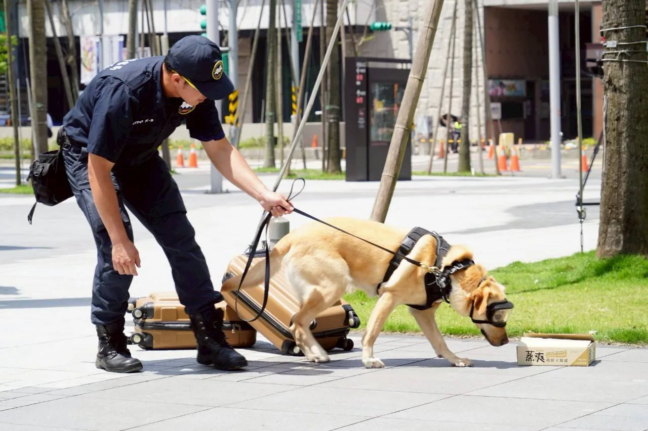現場出動偵爆犬、輪式裝甲車等,這也是台北大巨蛋首度進行大規模反恐及爆炸演練。台北市政府提供