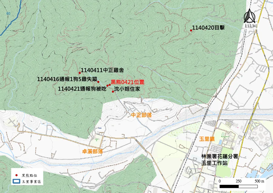卓溪黑熊現蹤路線。林保署提供
