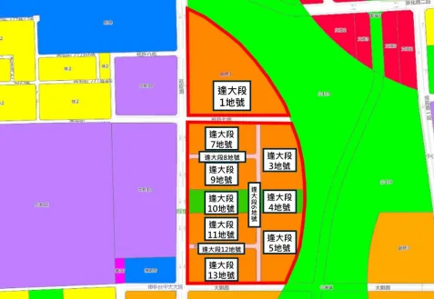 台中擬興建大巨蛋基地，土地使用分區套繪圖。