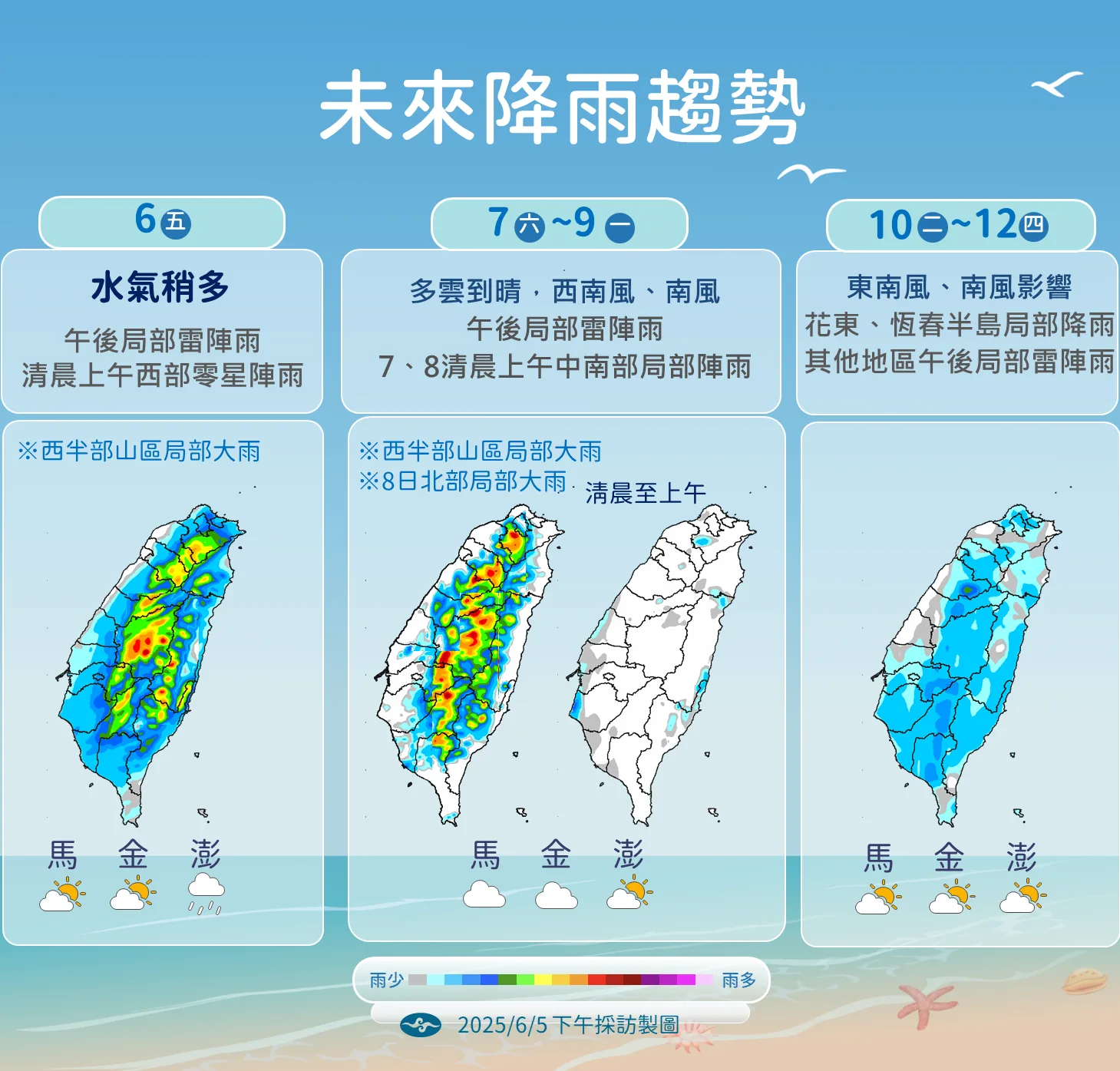 氣象署預測未來降雨趨勢。中央氣象署提供