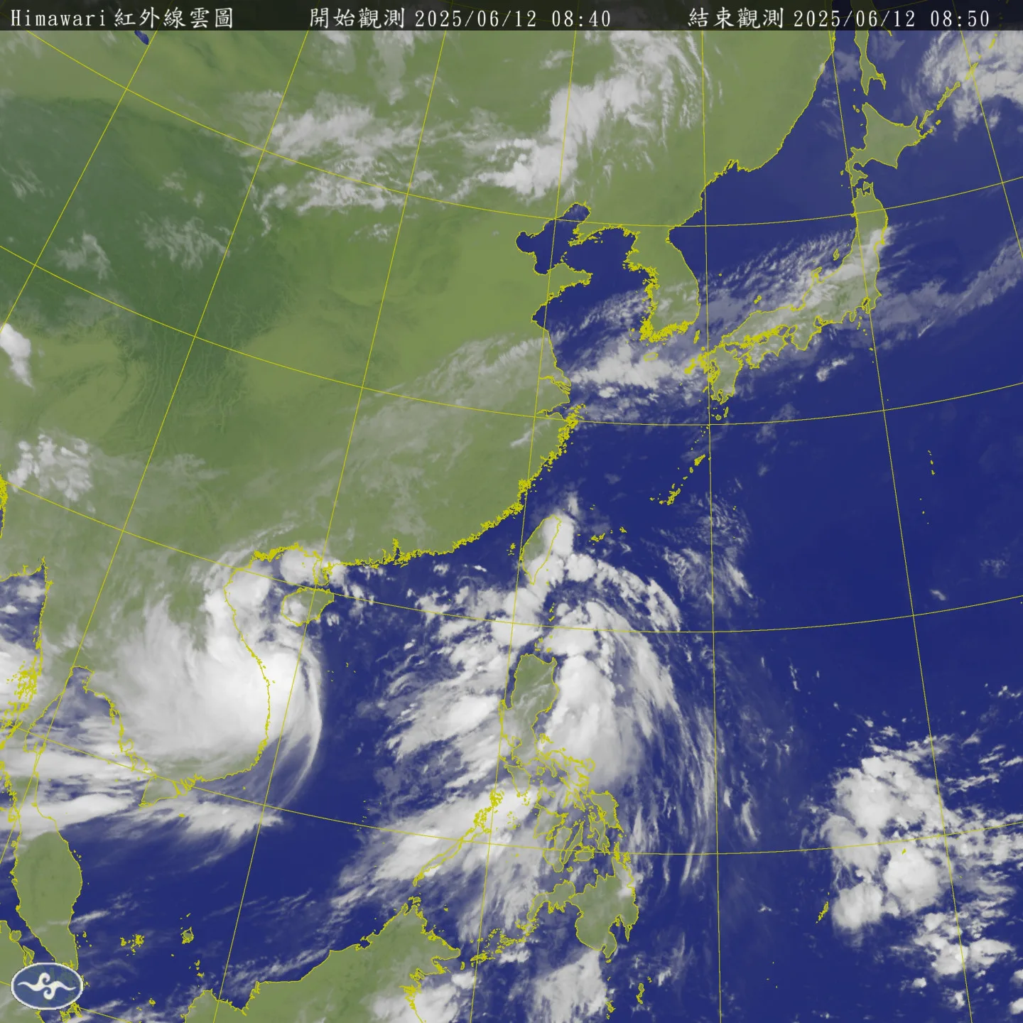 位於台灣東南方海面上的熱帶性低氣壓,將造成台灣天氣不穩定。