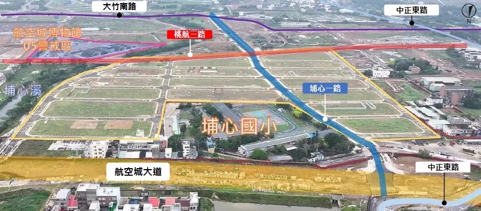 桃園航空城計畫桃航三路及埔心一路暨埔心國小周邊安置街廓道路14日通車。