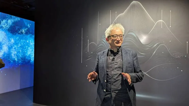 台灣人工智慧實驗室創辦人杜奕瑾帶領媒體導覽花蓮流行音樂AI實驗基地,並展示只要輸入詞句便能讓AI生成歌曲的體驗。中央社