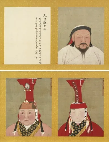 〈元代帝半身像 元世祖〉、〈元世祖后〉與〈元順宗后〉像。國立故宮博物院