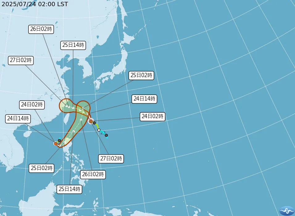 輕颱范斯高與竹節草昨日接連生成。中央氣象署提供