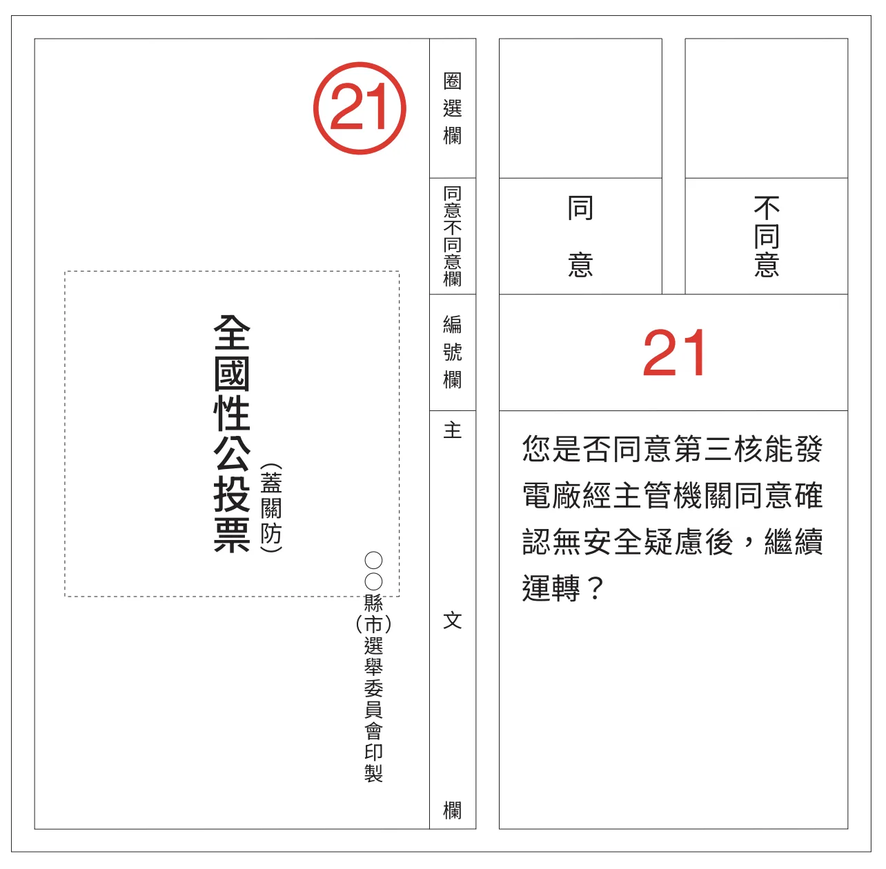 公投票樣式,顏色為白色。翻攝中選會 選舉公報