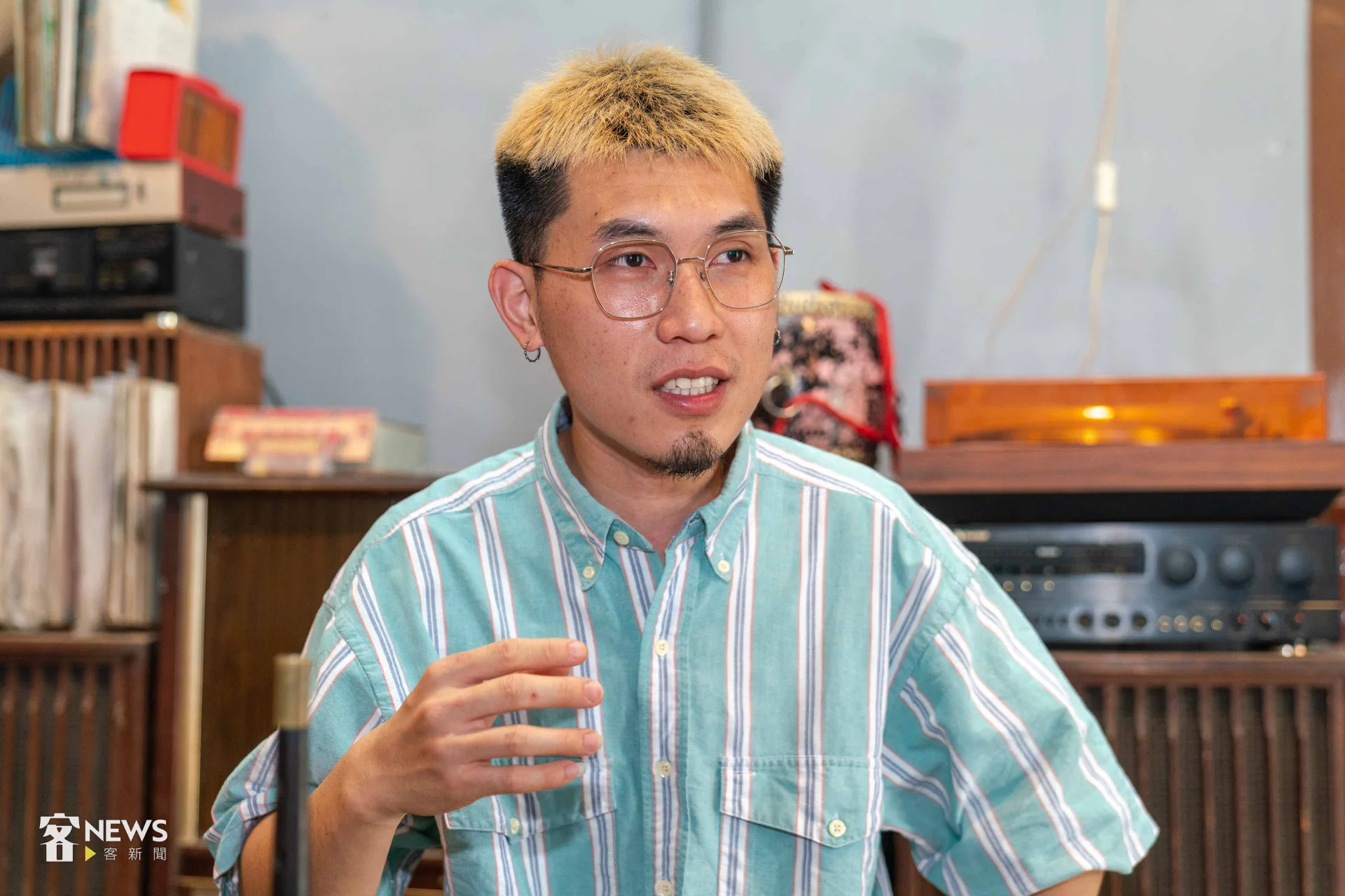 新竹北埔八音團最年輕的團長佐京，分享他對於八音的看法。李台源攝