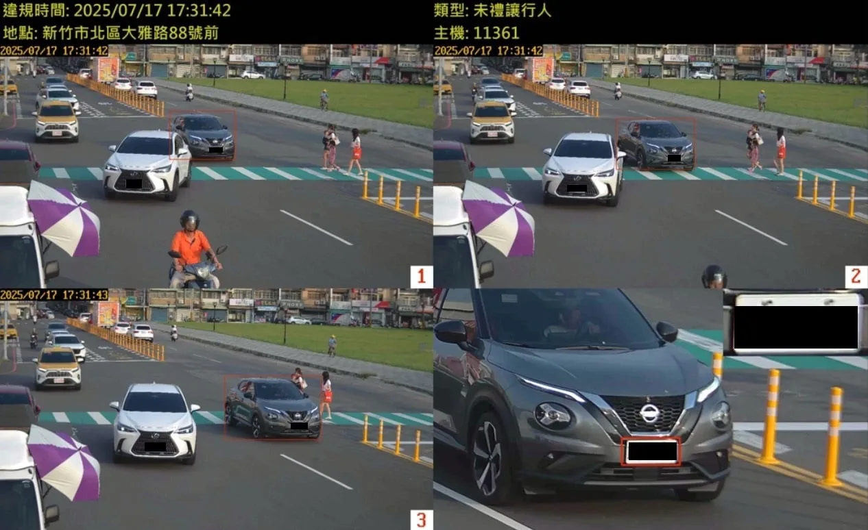 大雅路(湳雅大魯閣前)行人穿越道偵測未禮讓行人畫面。新竹市政府提供