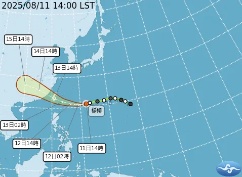 中央氣象署預測楊柳颱風路徑