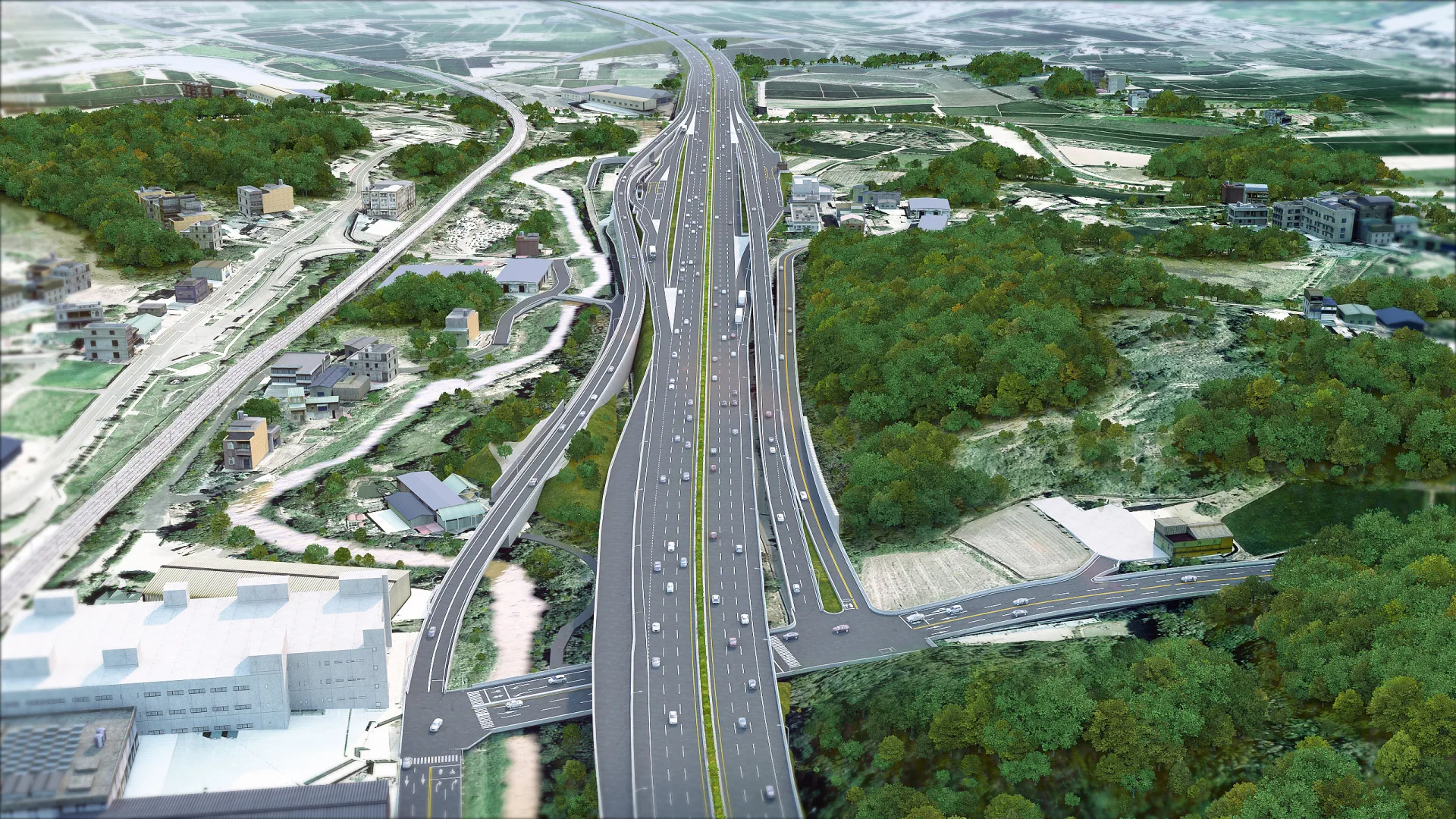 造橋交流道完工模擬圖。交通部高速公路局提供