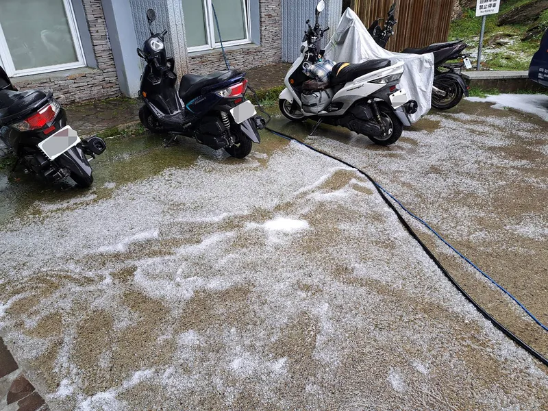 合歡山20日下午降雨且夾帶下冰雹，冰雹持續時間約5分鐘，不少遊客看見無數冰粒從天而降都相當驚喜，地面一度鋪滿雪白冰粒。林業及自然保育署南投分署提供
