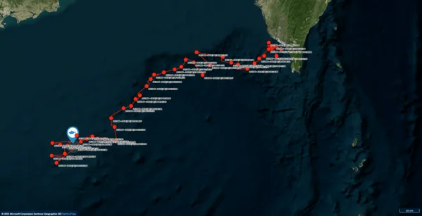 小琉球產卵母龜編號TWOCA4722洄游路徑。