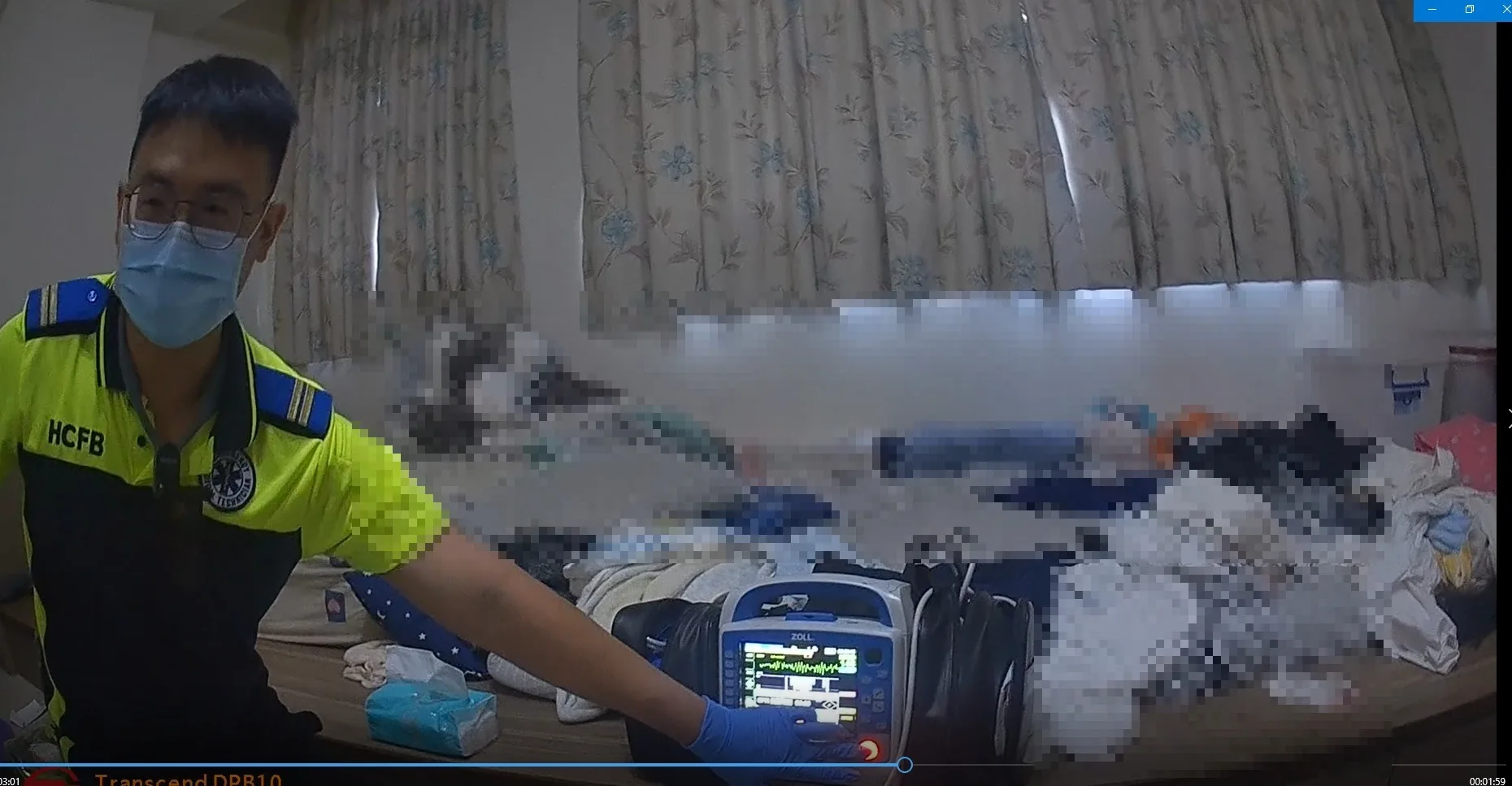 現場患者為致命性Vf可電擊心律。新竹縣政府消防局提供