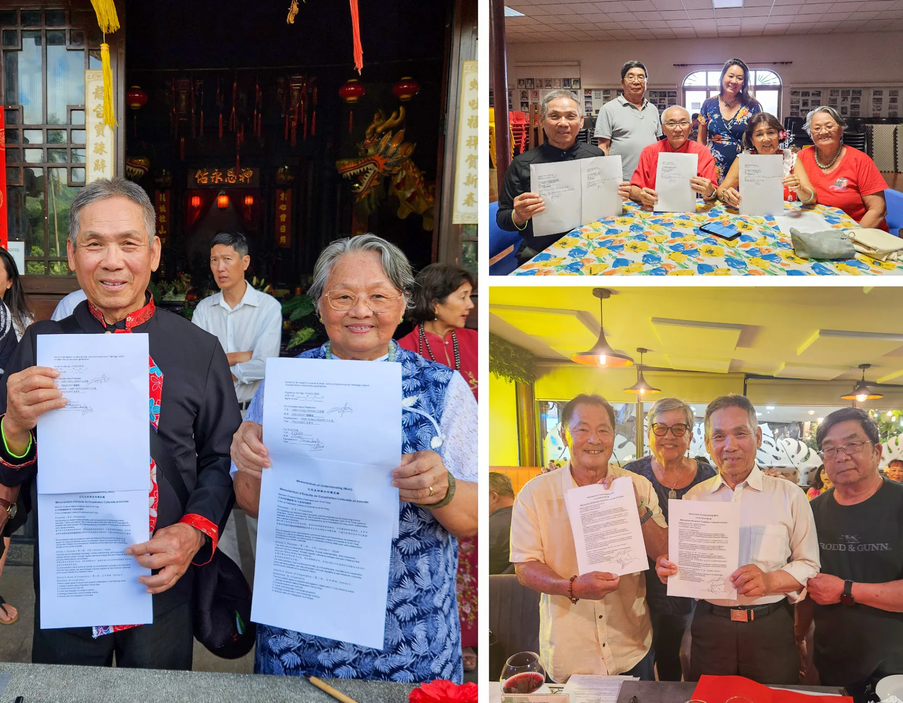 大洋洲客屬總會總會長江文通代表與大溪地當地4個客家華社,信義堂、顧銘堂、大溪地中華會館、文化協會成功簽署MOU。大洋洲客屬總會提供