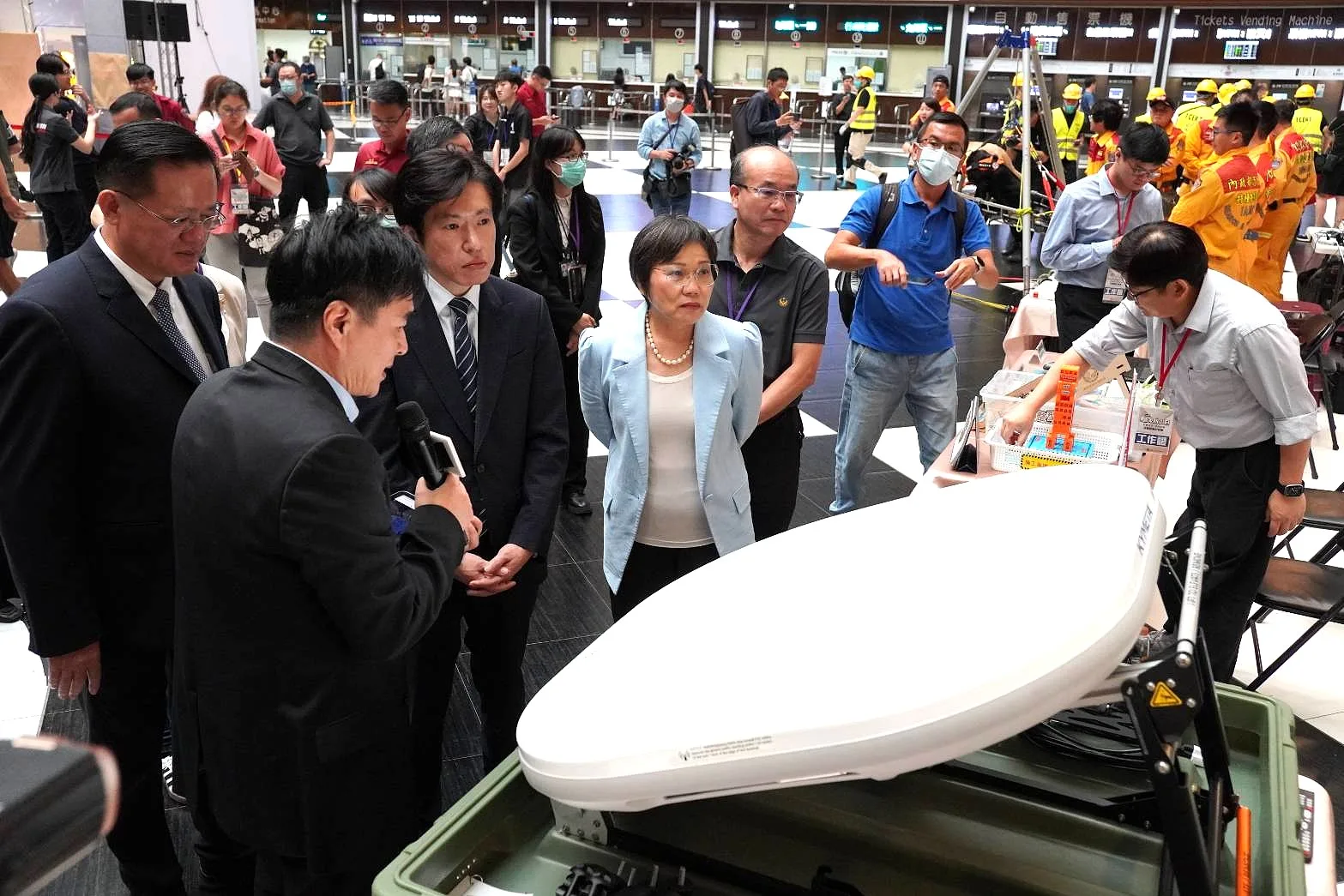 國家防災日系列活動記者會現場演練。內政部提供