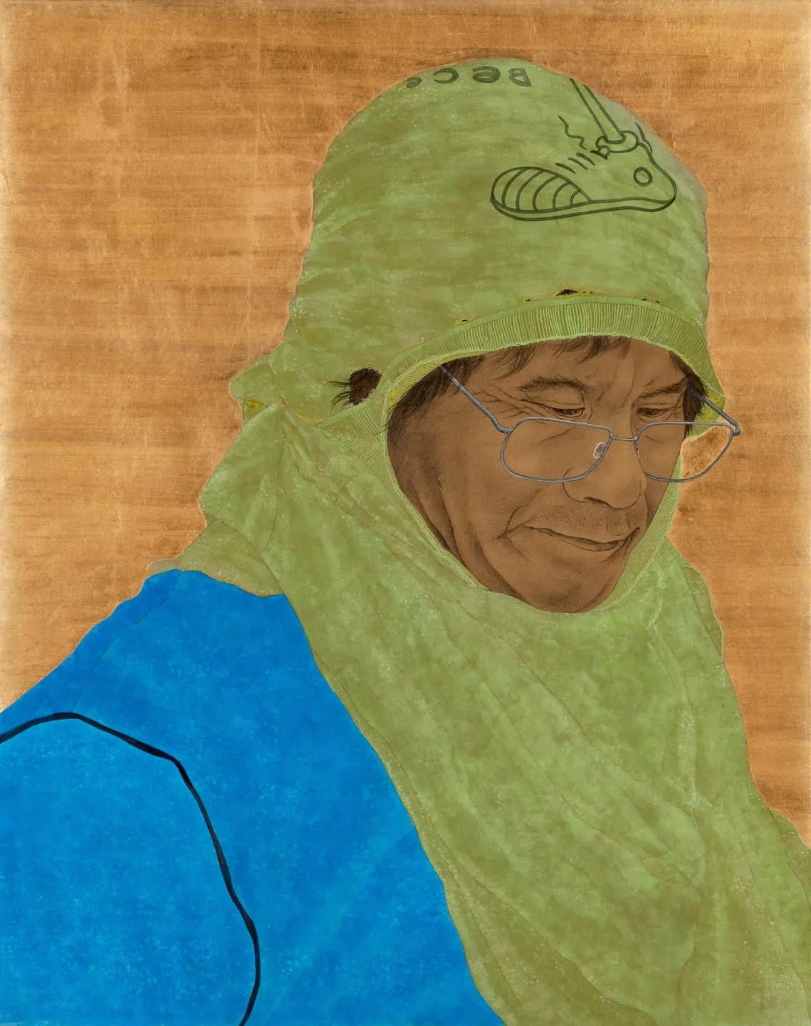 鍾舜文紙本膠彩作品〈風趣大叔〉。畫廊協會提供