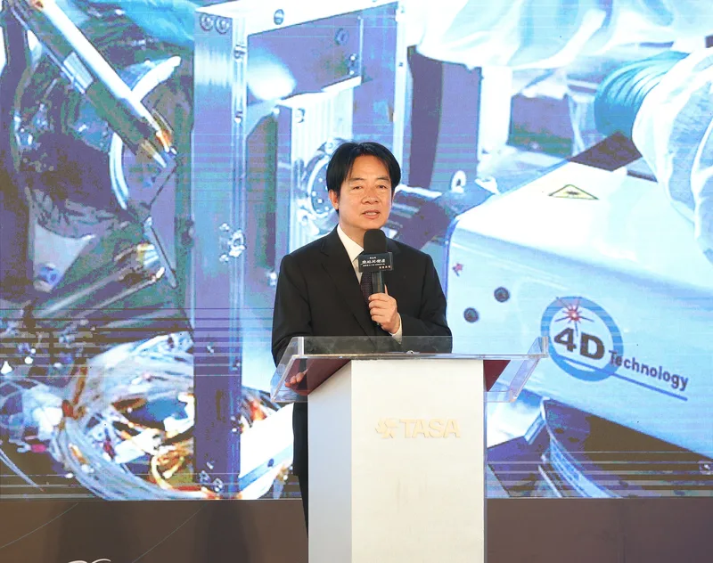 「福衛八號」是台灣第1個自製的衛星星系，共有8顆光學遙測衛星，其中第1顆衛星啟運典禮7日在國家太空中心舉行，總統賴清德（圖）出席致詞。中央社