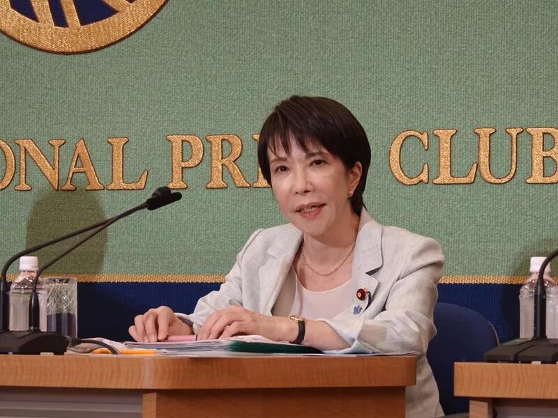 自民黨總裁選舉4日投開票，64歲的前經濟安全保障大臣高市早苗，從政逾30年，3度參選自民黨總裁。圖為9月24日高市參加自民黨總裁選舉5候選人辯論會情形。中央社