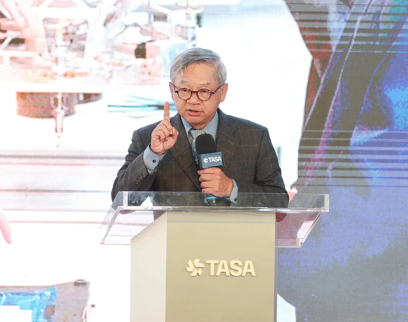 福爾摩沙衛星八號首顆衛星（FS-8A）起運典禮7日在國家太空中心登場，國科會主委吳誠文（圖）出席致詞。中央社