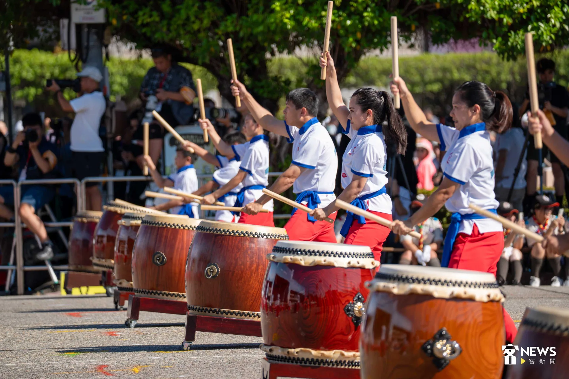 今年國慶大典以台灣太古協會太鼓演出打頭陣。范修語攝