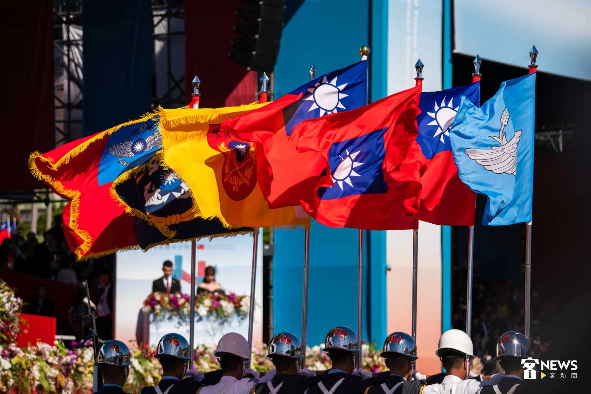 國防部聯合樂隊暨三軍儀隊在國慶大典演出。范修語攝