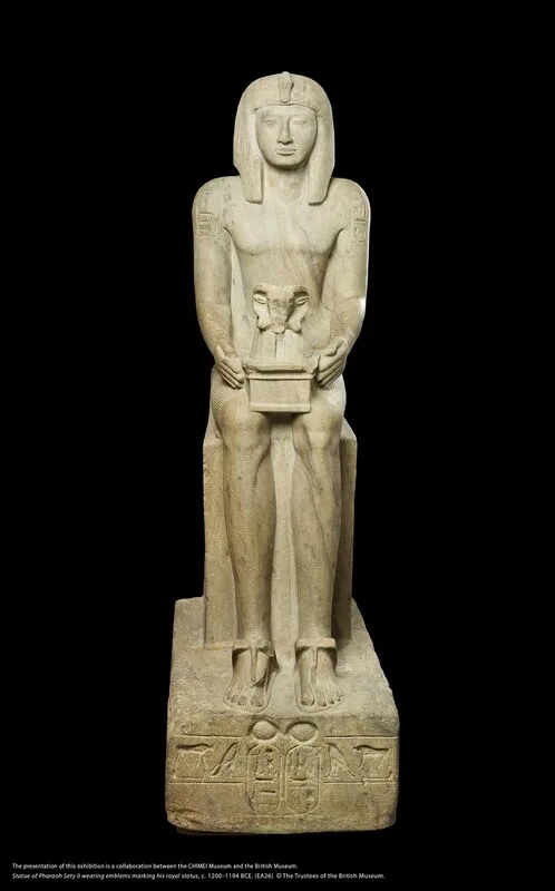 奇美博物館和大英博物館2026年將合作推出「埃及之王：法老」，也是台灣史上最大規模法老文物展，預定2026年1月29日登場；大英博物館保存最完整法老雕像的塞提二世坐像，也將展出。奇美博物館提供，圖片版權：大英博物館理事會