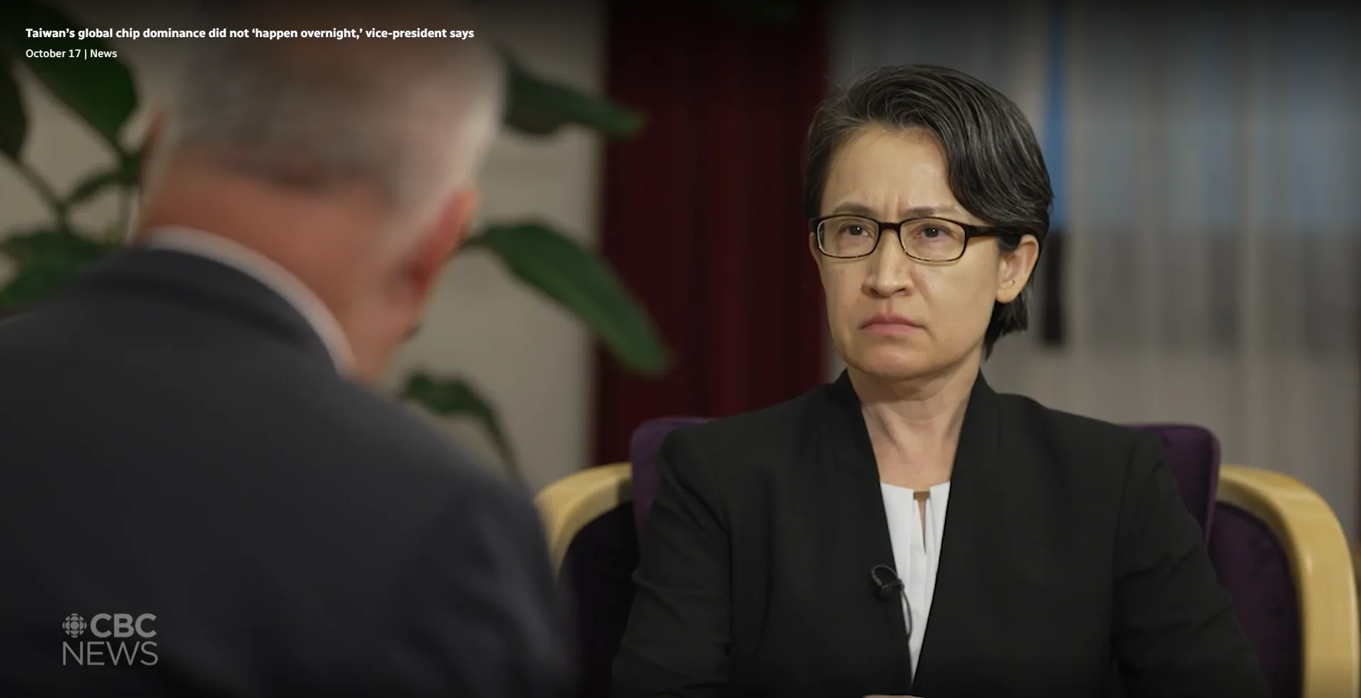 副總統蕭美琴日前接受加拿大廣播公司（CBC）專訪，稱台灣已承諾在美投資晶片產業，不僅是台積電，還包括整個生態系。翻攝CBC