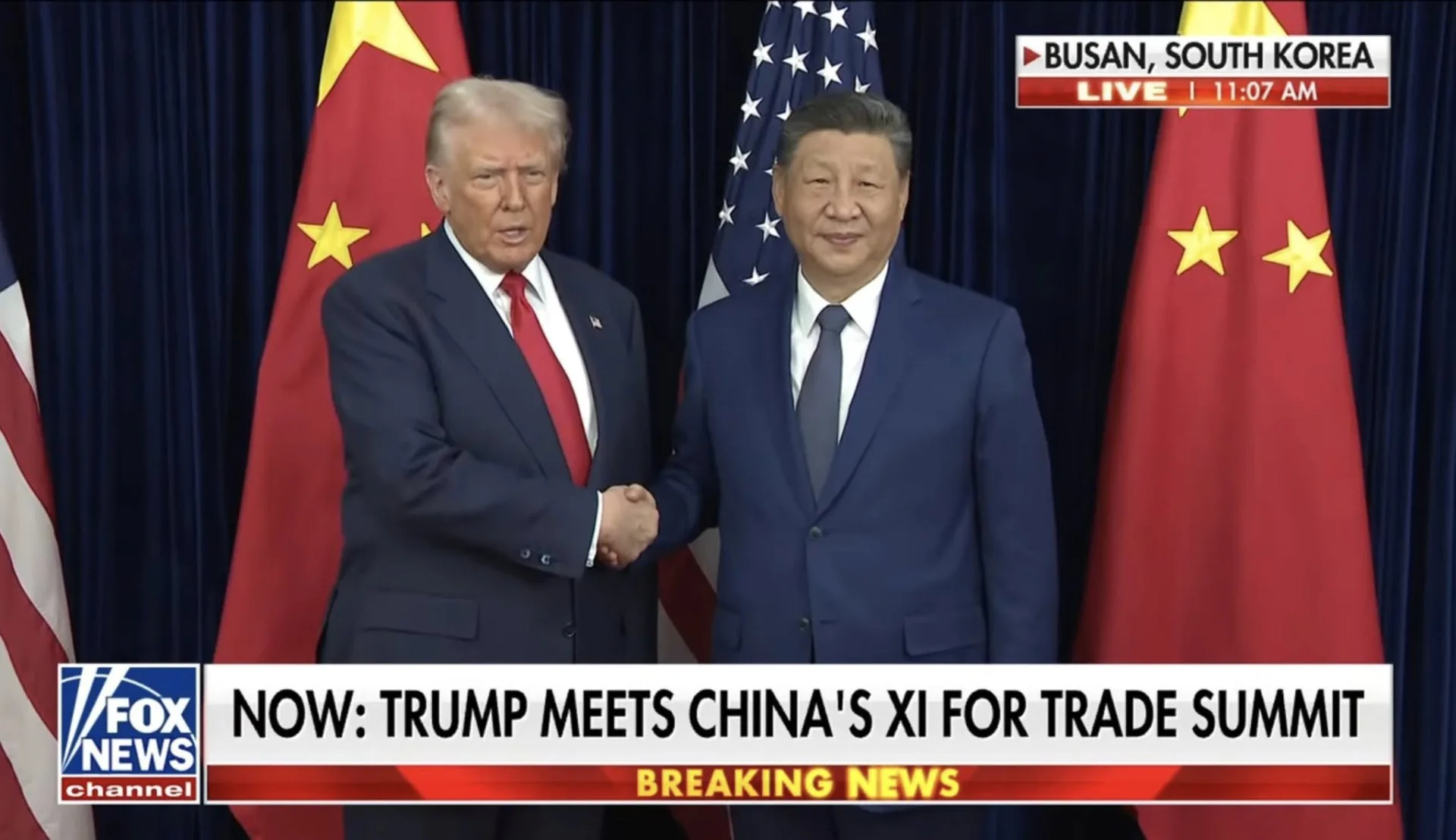 美國總統川普與中國國家主席習近平，今天（30日）在韓國釜山舉行高層會談。翻攝畫面