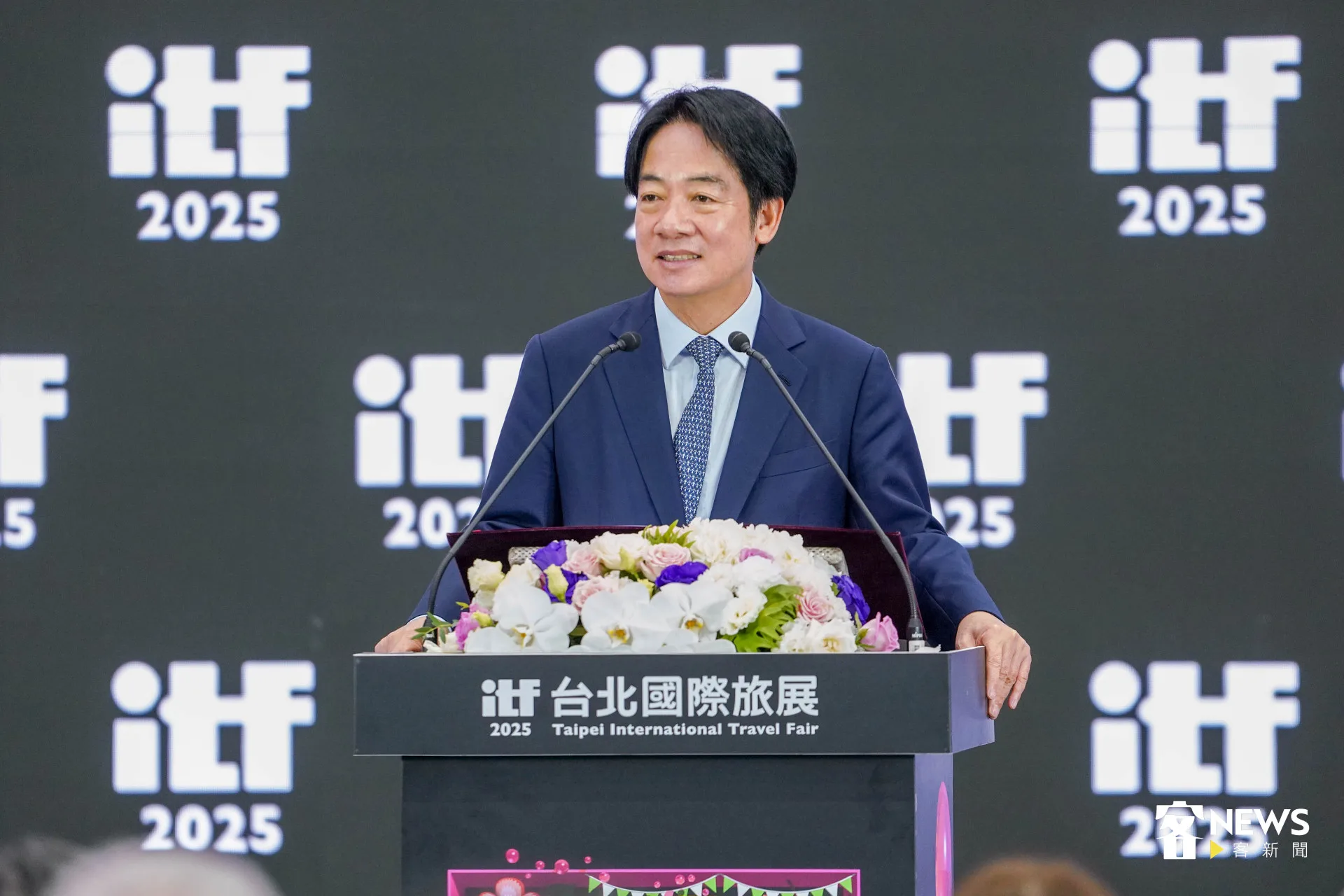 總統賴清德出席2025台北國際旅展致詞,宣示推廣國旅決心。范修語攝