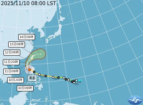 鳳凰颱風預測將從中南部登陸台灣，從東北部出海。