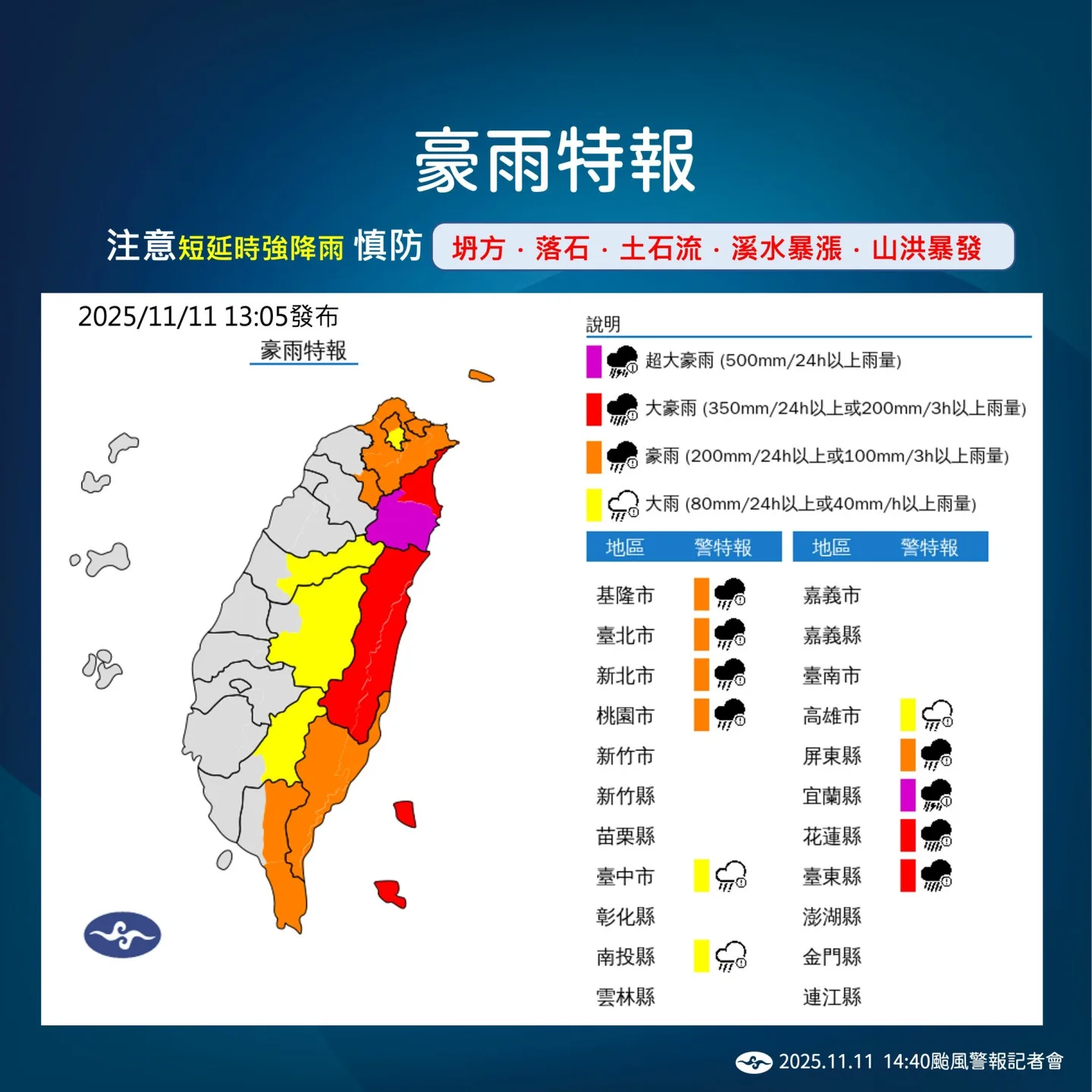 鳳凰颱風帶來的豪雨範圍。中央氣象署提供