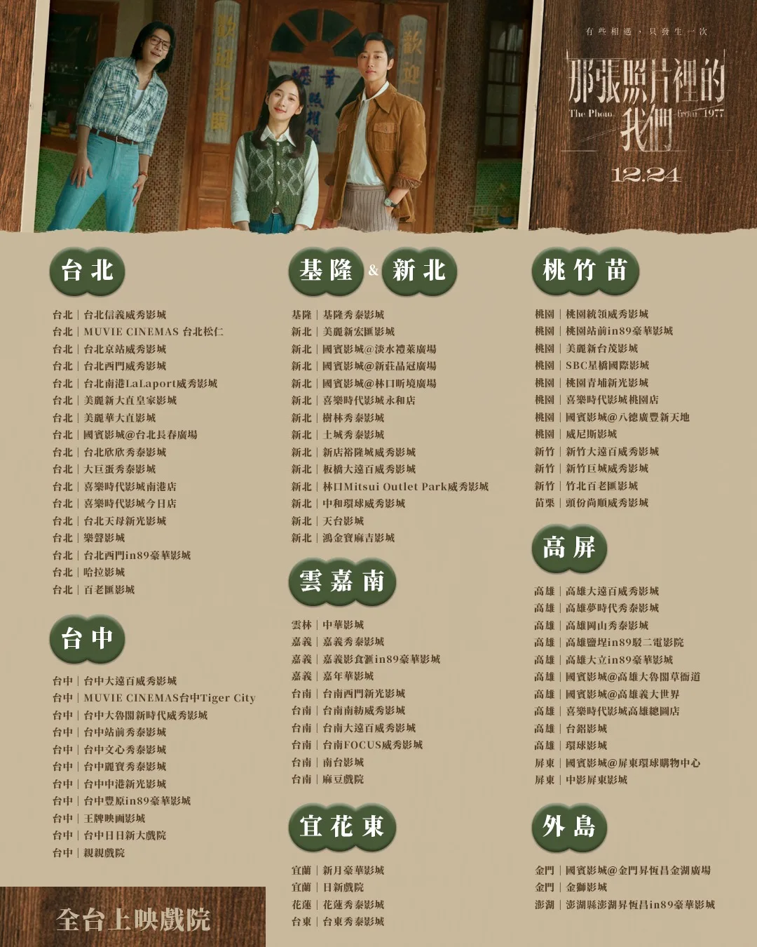 客家公共傳播基金會、瀚草文創出品的台韓愛情電影《那張照片裡的我們》將於12月24日登上大銀幕，全台上映戲院名單也於昨（11）天公開。翻攝自那張照片裡的我們 臉書
