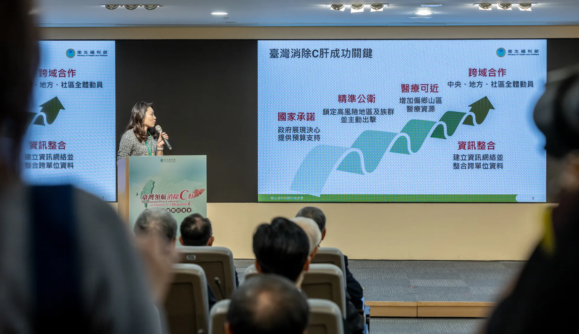 衛生福利部今天舉辦「台灣領航 消除C肝」國際記者會。總統府提供