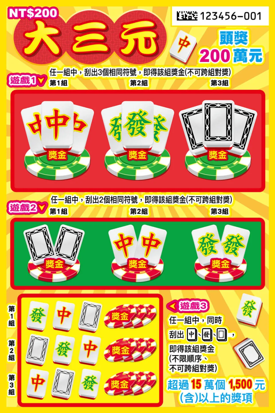 刮刮樂大三元。台彩提供