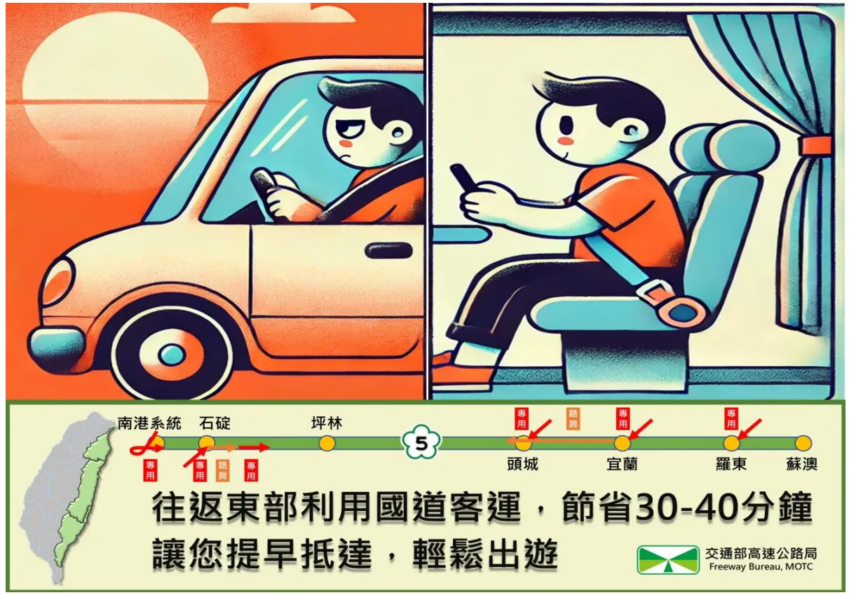 在假期間多項國5大客車優先通行措施將照常實施。高公局提供
