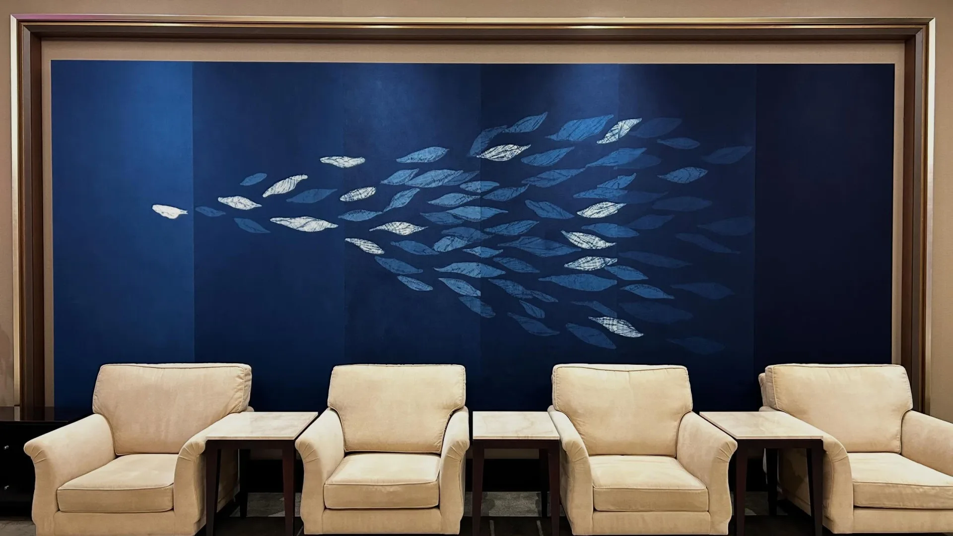 「太平藍Taiping Blue」團隊的藍染作品《協流共濟》。取自蕭副總統Threads