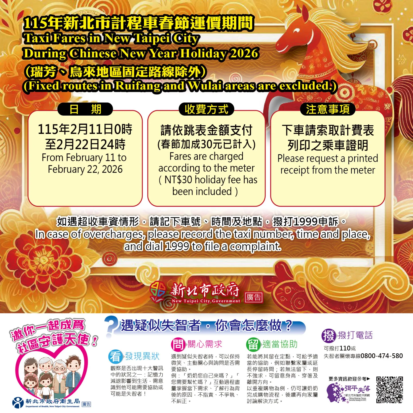 新北市計程車春節運價。新北市交通局提供