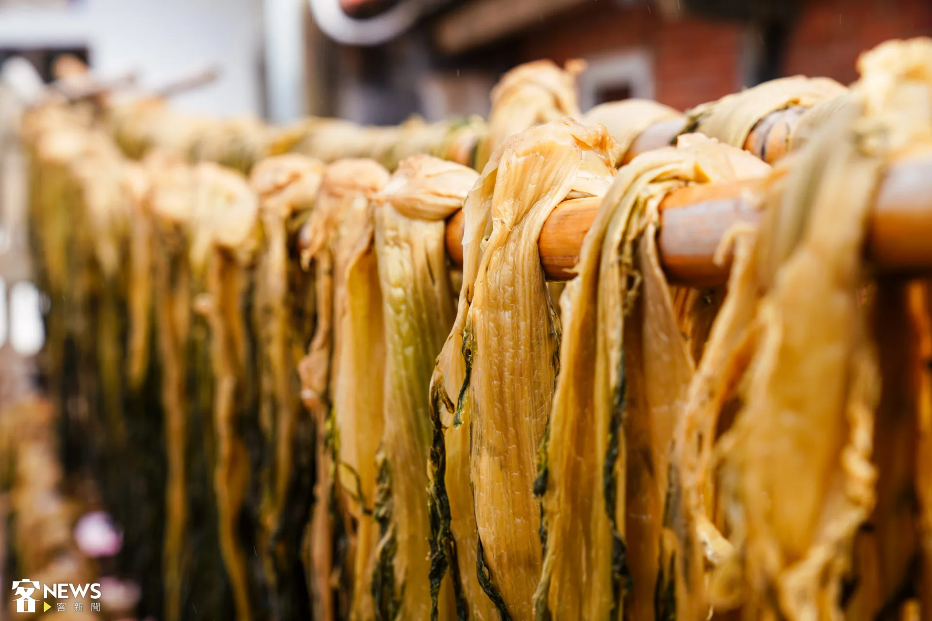 空氣中瀰漫一股微微的酸菜味，讓人彷彿回到小時候阿婆家的院子。朱愷元攝